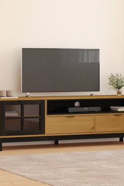 vidaXL 357821 - TV Cabinet with Glass Door FLAM 158x40x50 cm Solid Wood Pine