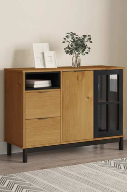 vidaXL 357828 - Sideboard with Glass Door FLAM 110x40x80 cm Solid Wood Pine