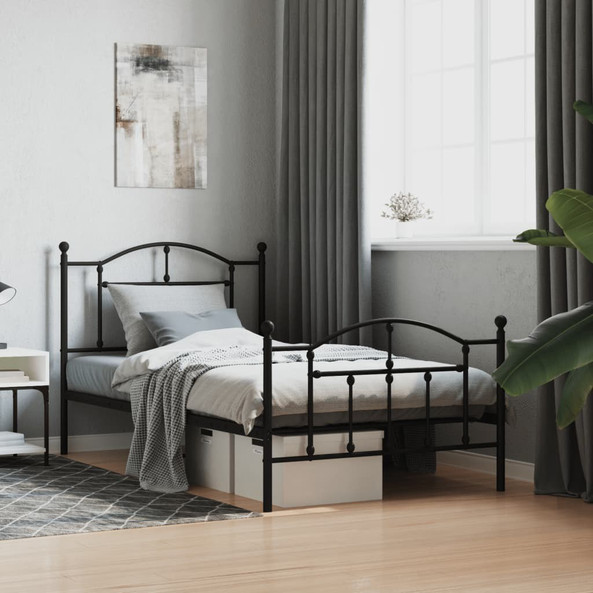 vidaXL 353451 - Cadre de lit métal sans matelas avec pied de lit noir 100x190cm