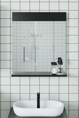 vidaXL 358559 - Miroir de salle de bain avec étagère BERG noir bois massif