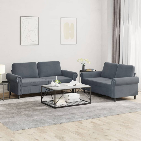 vidaXL 3202211 - Ensemble de canapés 2 pcs avec coussins foncé Velours