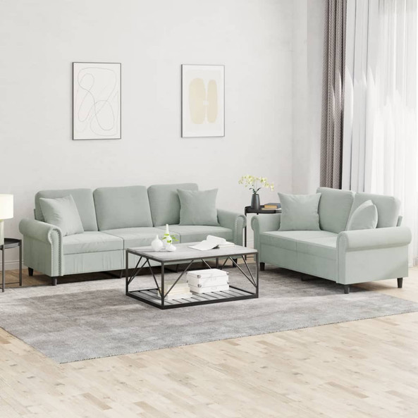 vidaXL 3202270 - Ensemble de canapés 2 pcs avec coussins gris clair velours
