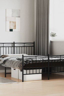 vidaXL 373708 - Cadre de lit métal sans matelas avec pied de lit noir 135x190cm