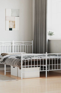 vidaXL 373757 - Cadre de lit métal sans matelas et pied de lit blanc 135x190 cm