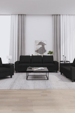 vidaXL 3201870 - Ensemble de canapés 3 pcs noir tissu