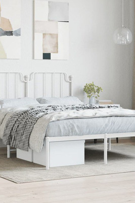 vidaXL 373935 - Metal Bed Frame without Mattress with Headboard 135x190cm