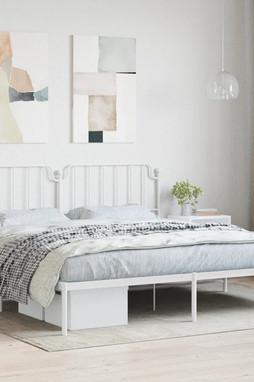 vidaXL 373942 - Cadre de lit métal sans matelas et tête de lit blanc 193x203 cm