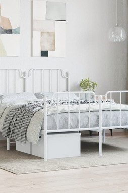 vidaXL 373956 - Cadre de lit métal sans matelas et pied de lit blanc 150x200 cm