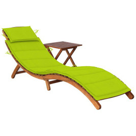 vidaXL 3061598 - Garden Sun Lounger with Table and Cushion Solid Acacia Wood