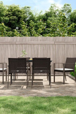 vidaXL 3186974 - 7 Piece Garden Dining Set with Cushions Poly Rattan and Steel