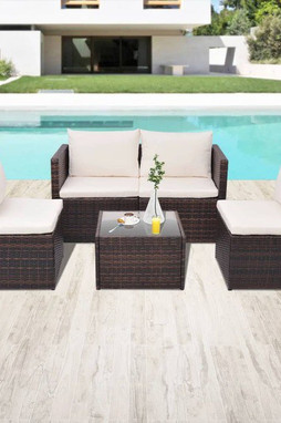 vidaXL 43109 - 5 Piece Garden Lounge Set with Cushions Poly Rattan