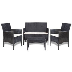 vidaXL 44186 - 4 Piece Garden Lounge Set with Cushions Poly Rattan