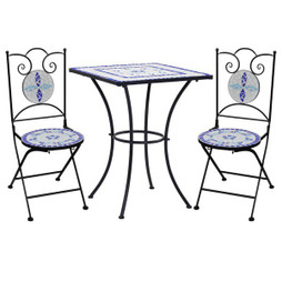 vidaXL 279413 - 3 Piece Mosaic Bistro Set Ceramic Tile and White