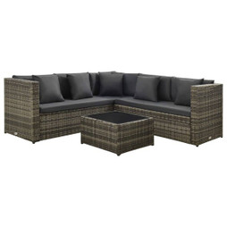 vidaXL 313131 - 4 Piece Garden Lounge Set with Cushions Poly Rattan