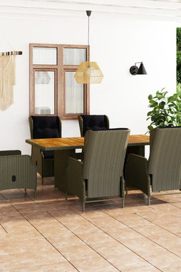 vidaXL 3060145 - 7 Piece Outdoor Dining Set with Cushions Poly Rattan
