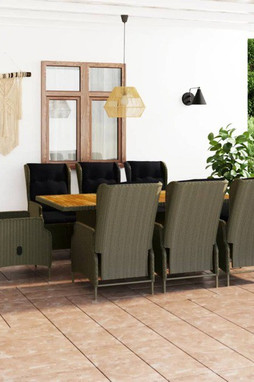 vidaXL 3060147 - 9 Piece Outdoor Dining Set with Cushions Poly Rattan