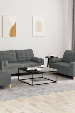 vidaXL 3201299 - 3 Piece Sofa Set with Pillows Dark Fabric