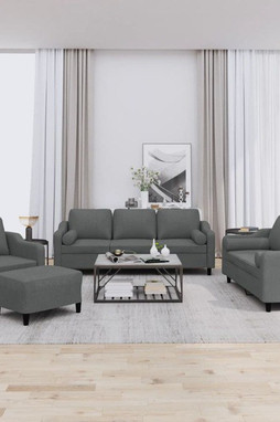 vidaXL 3201795 - 4 Piece Sofa Set with Pillows Dark Fabric
