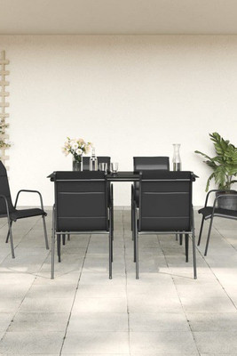 vidaXL 3200705 - 7 Piece Garden Dining Set Steel and Textilene