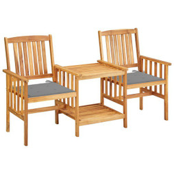 vidaXL 3061276 - Garden Chairs with Tea Table and Cushions Solid Acacia Wood