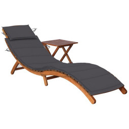 vidaXL 3061587 - Garden Sun Lounger with Table and Cushion Solid Acacia Wood