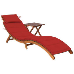 vidaXL 3061593 - Garden Sun Lounger with Table and Cushion Solid Acacia Wood
