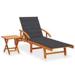vidaXL 3061617 - Garden Sun Lounger with Table and Cushion Solid Acacia Wood