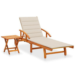 vidaXL 3061620 - Garden Sun Lounger with Table and Cushion Solid Acacia Wood