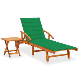 vidaXL 3061622 - Garden Sun Lounger with Table and Cushion Solid Acacia Wood