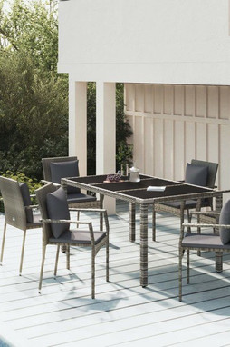 vidaXL 3157960 - Ensemble à manger jardin et coussins 7 pcs gris rotin