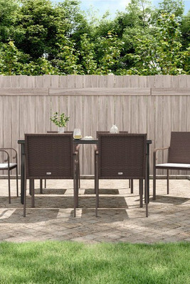vidaXL 3186962 - 7 Piece Garden Dining Set with Cushions Poly Rattan and Steel