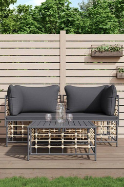 vidaXL 3186693 - Salon de jardin 3 pcs avec coussins anthracite résine tressée