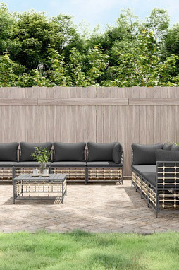 vidaXL 3186709 - Salon de jardin 9 pcs avec coussins anthracite résine tressée