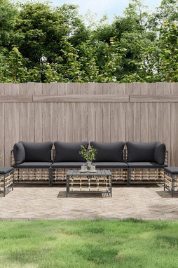 vidaXL 3186723 - Salon de jardin 7 pcs avec coussins anthracite résine tressée