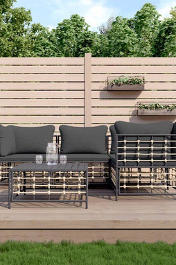 vidaXL 3186749 - Salon de jardin 5 pcs avec coussins anthracite résine tressée