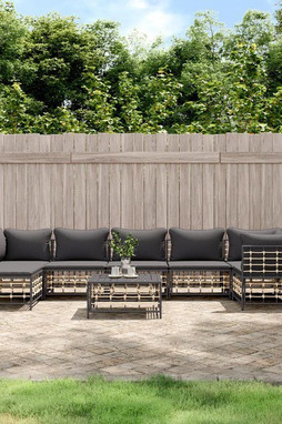 vidaXL 3186777 - Salon de jardin 8 pcs avec coussins anthracite résine tressée