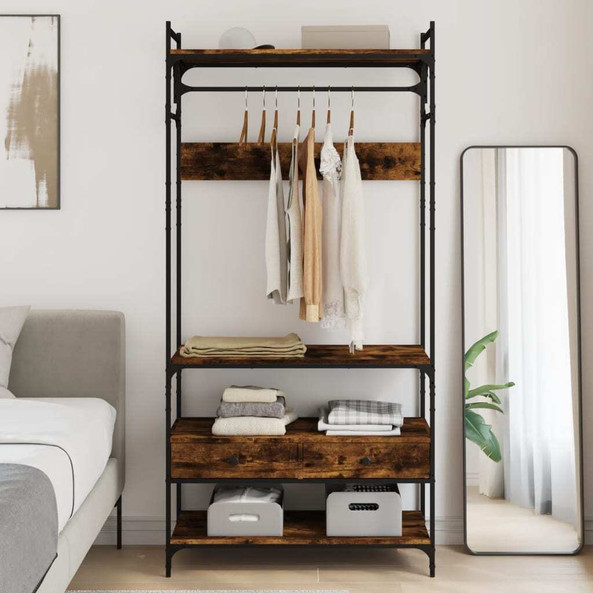 vidaXL 838955 - Wardrobe with Drawers Smoked Oak 89x39x184.5 cm Engineered Wood