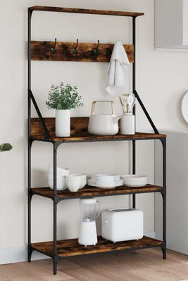 vidaXL 838960 - Baker's Rack with Hooks 4-Tier Smoked Oak Engineered Wood