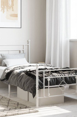 vidaXL 374401 - Cadre de lit métal sans matelas et pied de lit blanc 100x200 cm