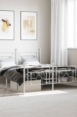 vidaXL 374408 - Cadre de lit métal sans matelas et pied de lit blanc 150x200 cm
