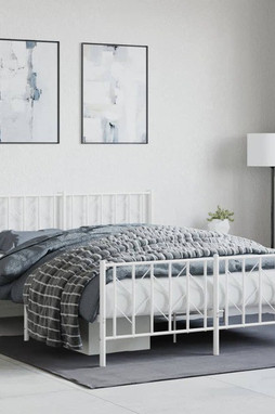 vidaXL 374506 - Cadre de lit métal sans matelas et pied de lit blanc 150x200 cm