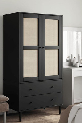 vidaXL 358036 - Garde-robe SENJA aspect rotin noir 90x55x175 cm bois massif pin