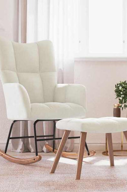 vidaXL 328159 - Chaise à bascule avec repose-pied Blanc crème Velours
