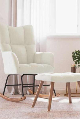 vidaXL 328159 - Rocking Chair with a Stool White Velvet