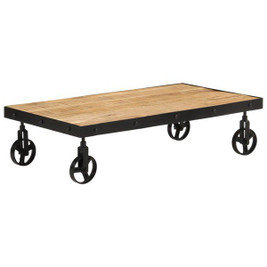 vidaXL 371683 - Coffee Table with Wheels Solid Mango Wood 100x55x26 cm