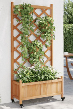 vidaXL 3207650 - Planter with Trellis and Wheels Solid Wood Fir