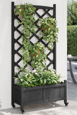 vidaXL 3207652 - Planter with Trellis and Wheels Solid Wood Fir