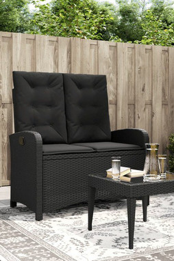 vidaXL 368216 - Reclining Garden Bench with Cushions Poly Rattan