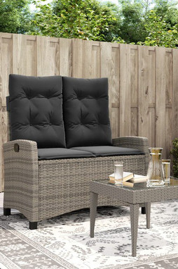 vidaXL 368228 - Reclining Garden Bench with Cushions Poly Rattan