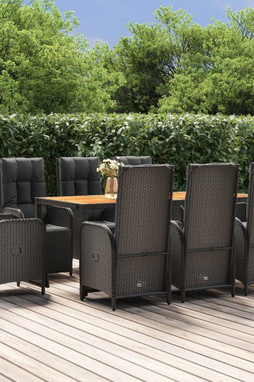vidaXL 3185079 - Ensemble à manger jardin 9pcs et coussins noir résine tressée